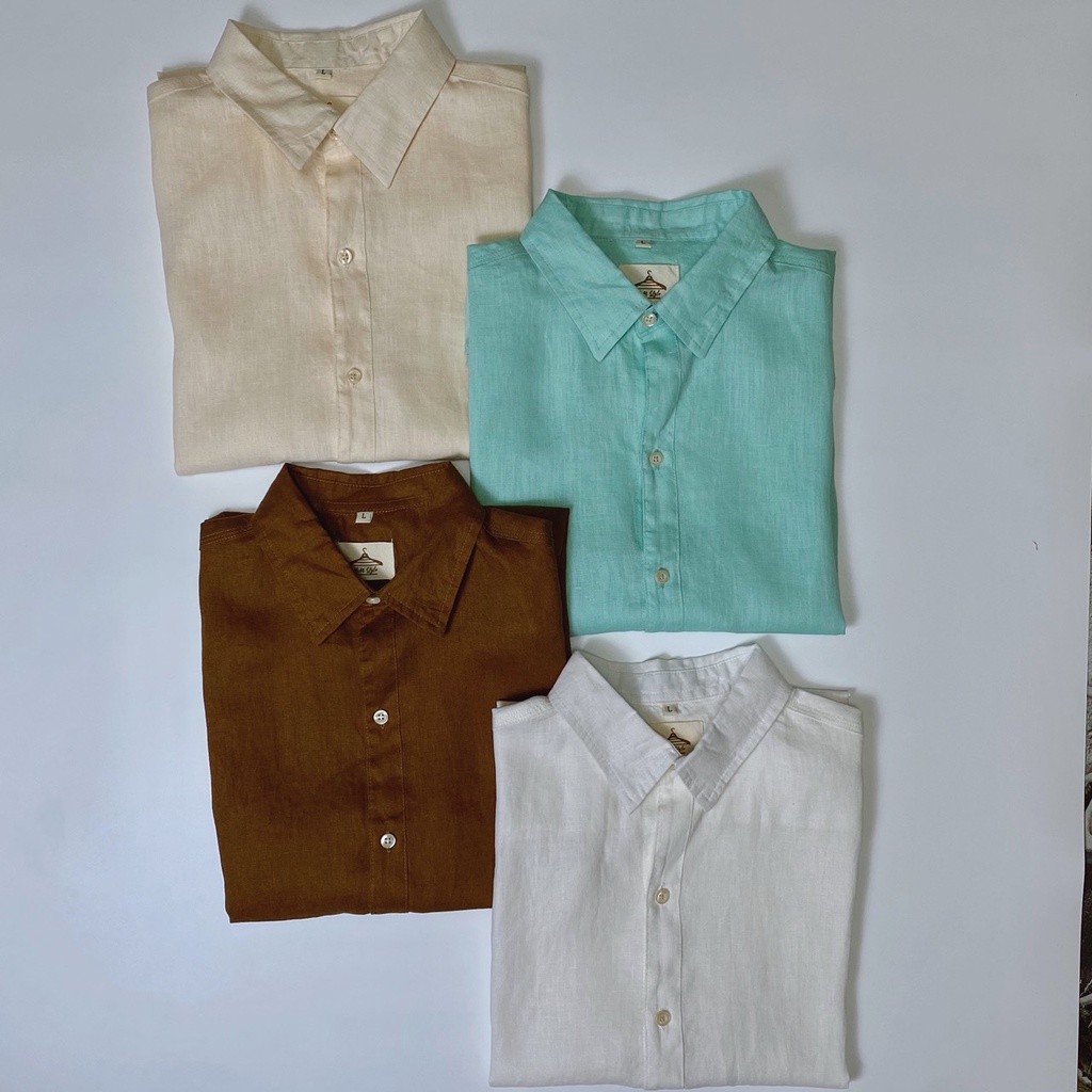 Áo Sơmi Linen Nam Cao Cấp Tay Ngắn Trơn