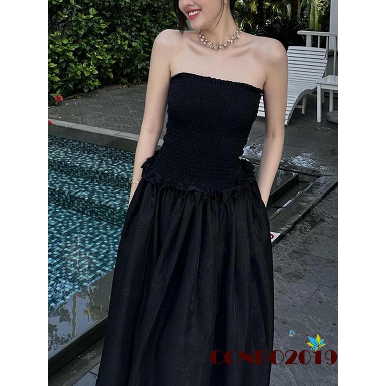 Đầm Dài Dáng Chữ A Hở Lưng Cổ Thuyền Màu Trơn Thời Trang Mùa Hè Dành Cho Nữ