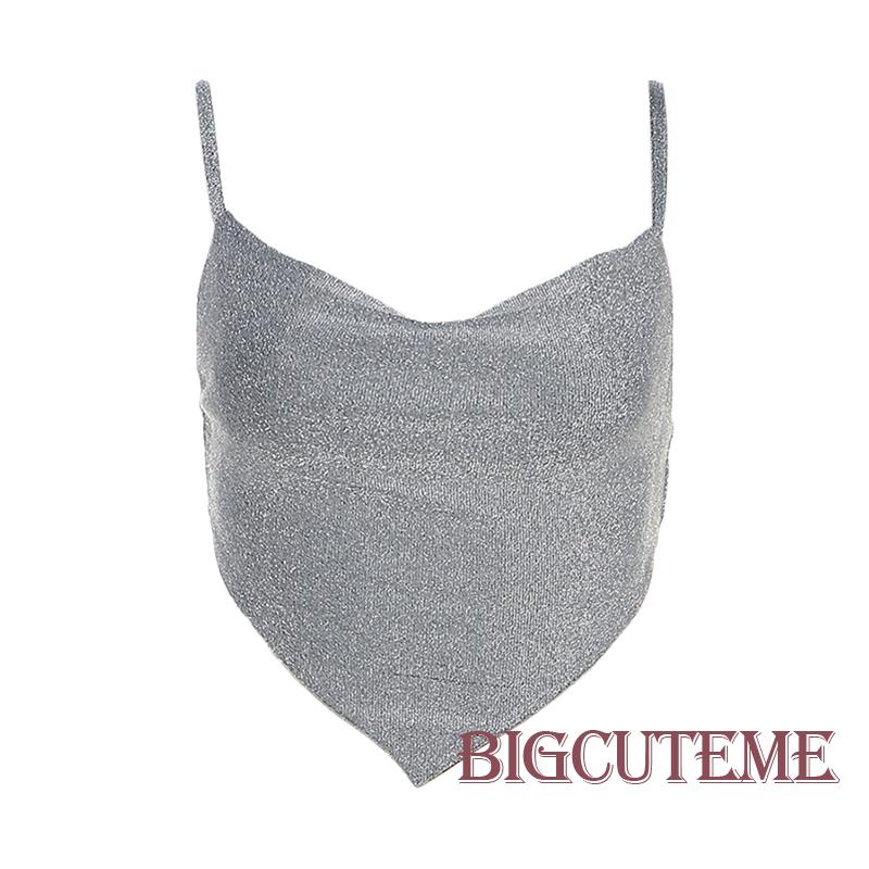 Áo Croptop Sát Nách Hở Lưng Màu Bạc Thời Trang Mùa Hè Cho Nữ