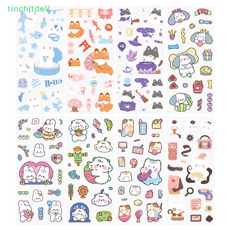 [TinchitdeV] Bộ 5 Miếng Dán PET Hình Động Vật Thỏ Gấu Đáng Yêu DIY Trang Trí Sổ Tay Nhật Ký / Quà Tặng Trường Học [Mới]