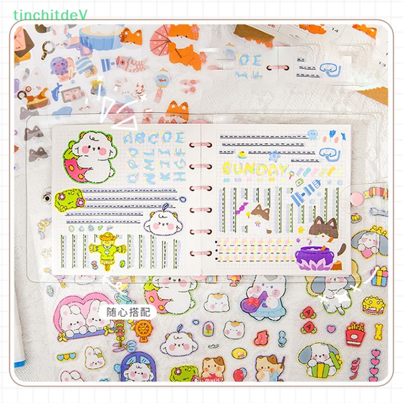 [TinchitdeV] Bộ 5 Miếng Dán PET Hình Động Vật Thỏ Gấu Đáng Yêu DIY Trang Trí Sổ Tay Nhật Ký / Quà Tặng Trường Học [Mới]