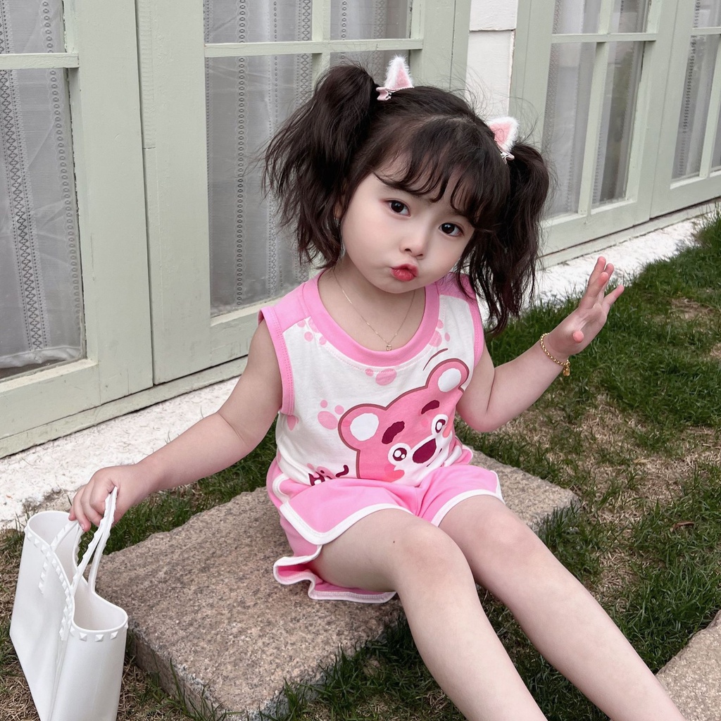 Set Đồ Thể Thao Gồm Áo Ba Lỗ Và Quần Short Cotton In Họa Tiết Hoạt Hình Phong Cách Hàn Quốc Thời Trang Mùa Hè Cho Bé Trai Và Gái