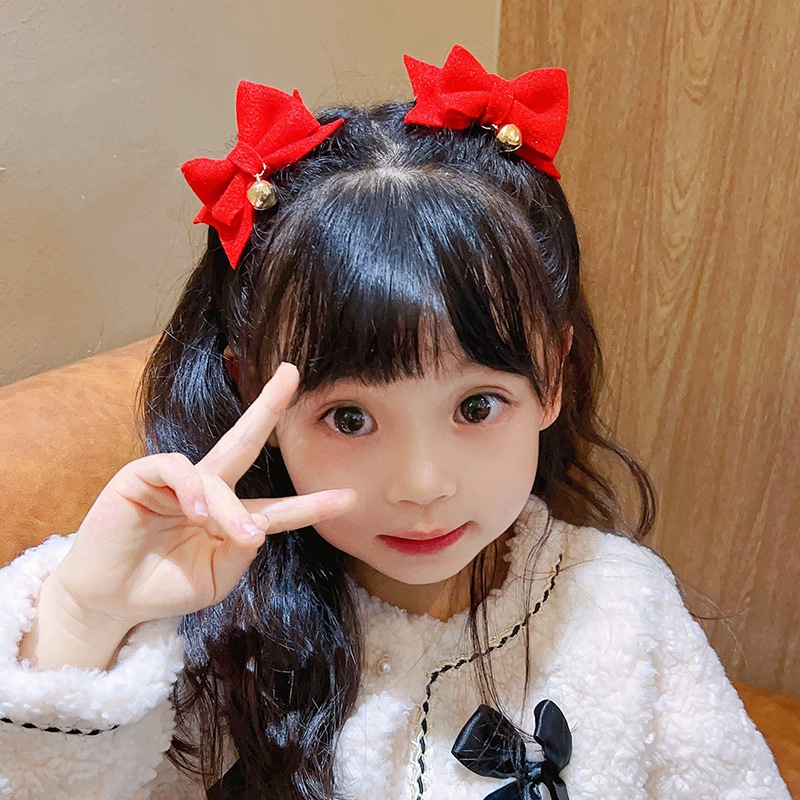 Kẹp Tóc Nơ Đỏ Phối Tua Rua Phong Cách Trung Hoa Mừng Năm Mới Cho Bé Gái