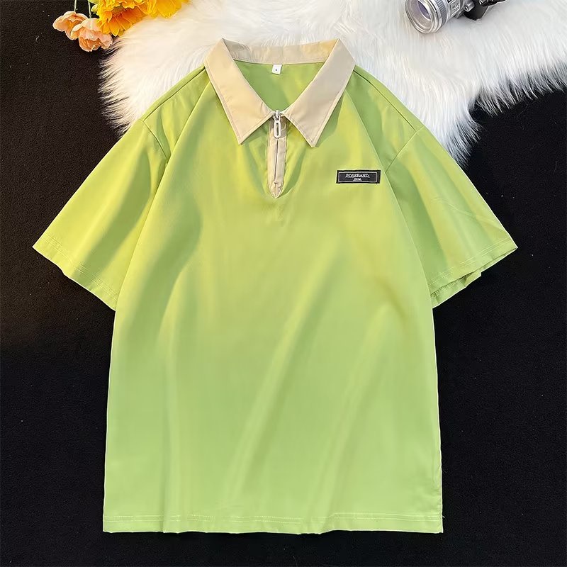Áo Thun polo Ngắn Tay Cao Cấp Màu Sắc Tương Phản Có Khóa Kéo Thời Trang Mùa Hè Dành Cho Nam
