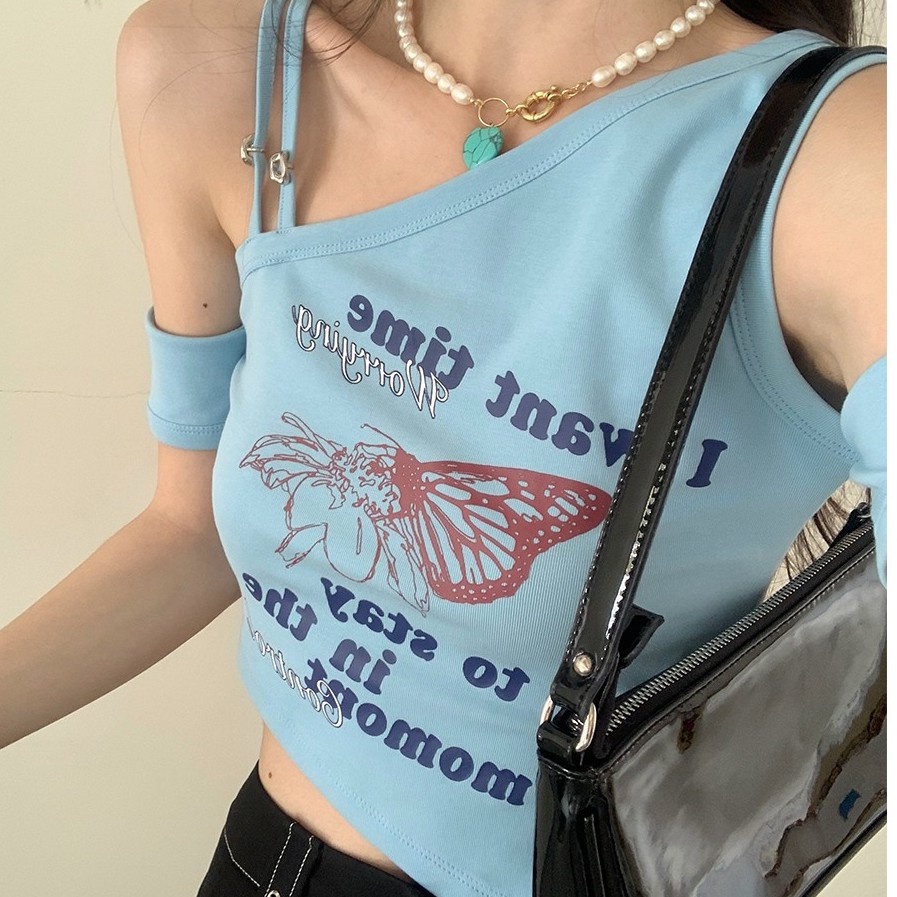 Áo Thun Ngắn Tay Trễ Vai In Họa Tiết Xinh Xắn Dành Cho Nữ