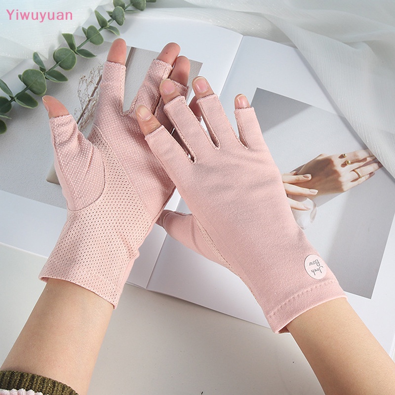 Găng Tay Cotton Hở Ngón Chống Trượt &amp; Tia UV Cho Nữ Mới