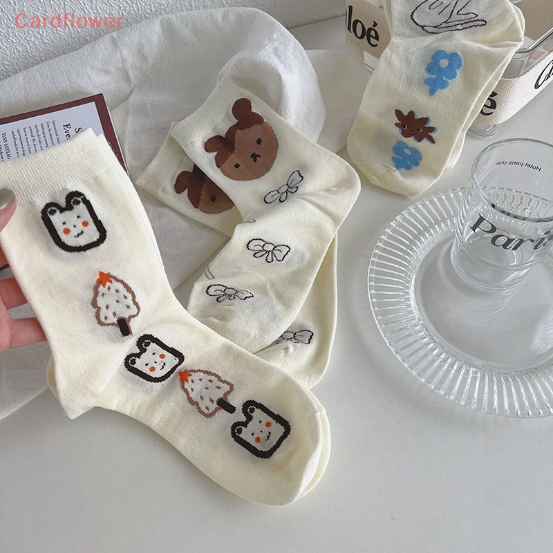 1 Đôi Tất Cotton Thoáng Khí In Hình Hoa Và Mèo Đáng Yêu Cho Nữ Mới