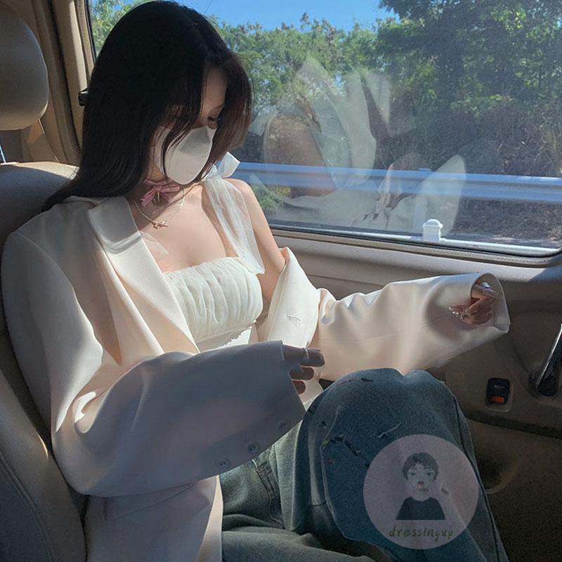 Áo Tulle Mỏng Không Tay Thiết Kế Cột Dây Thời Trang Mùa Hè Cho Nữ