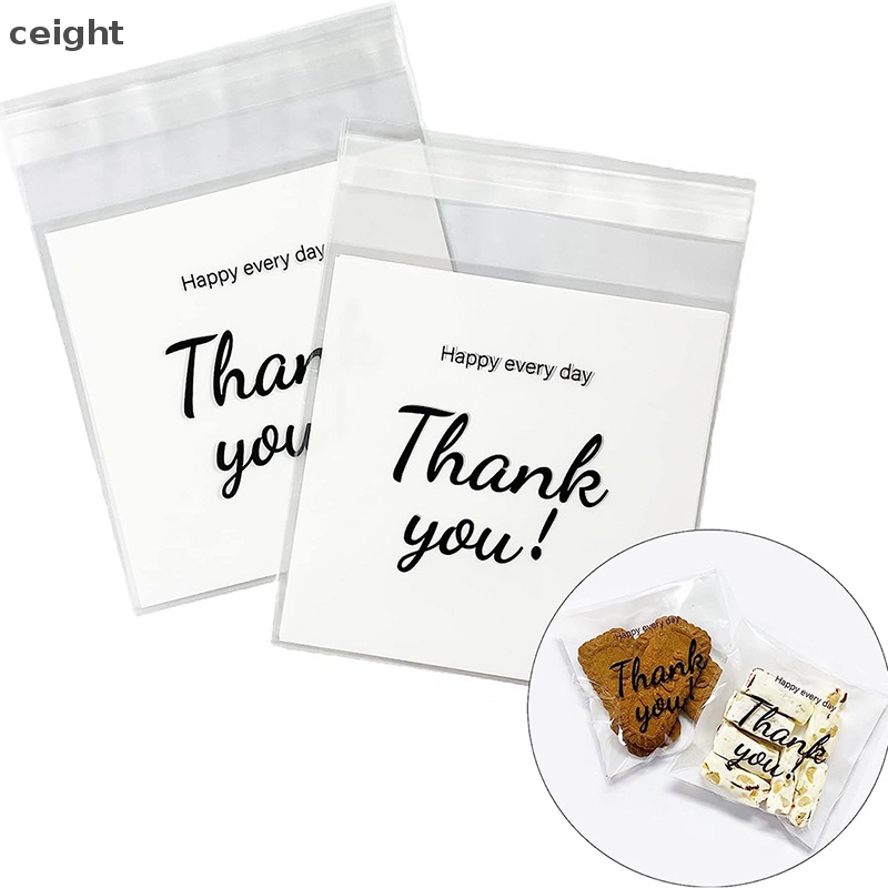 Set 100 Túi Đựng Bánh Kẹo In Chữ Thank You Tự Dính