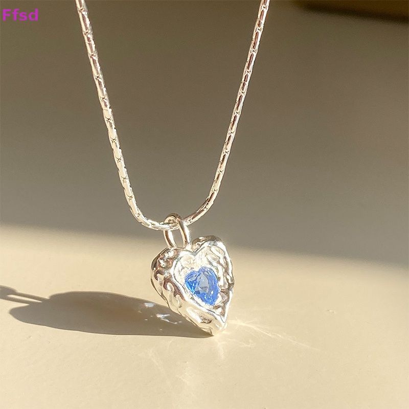 {Ffsd} Vòng cổ Bạc Mặt Pha Lê Xanh Dương Thời Trang Hàn Quốc Dễ Phối Đồ Trang Sức Đám Cưới Cho Nữ