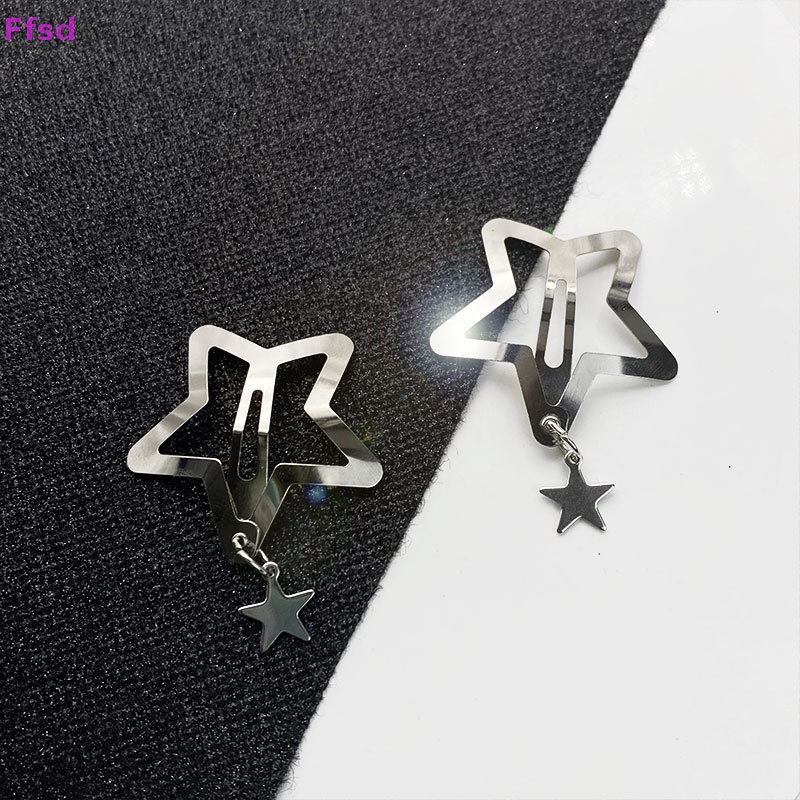 Bộ 2 Kẹp Tóc Kim Loại Hình Ngôi Sao Màu Bạc Dễ Thương Cho Nữ Y2K
