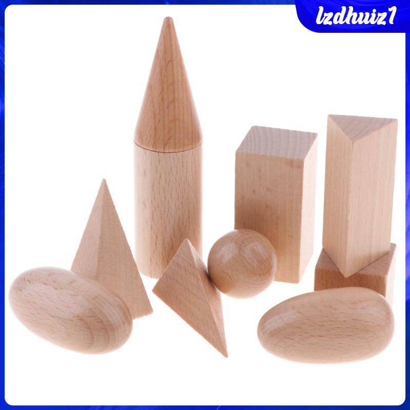 Bộ 10 Khối Gỗ Hình Học 3D Màu Trơn Dành Cho Trẻ Mẫu Giáo