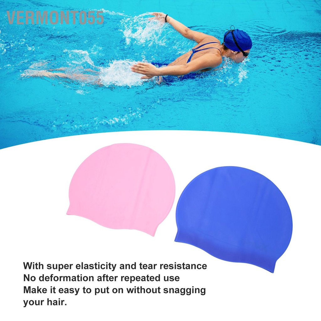 Vermont055 2 Chiếc Mũ Bơi Chống Rách Thoải Mái Silicone Bền Dành Cho Nữ Người Lớn Thanh Niên Trẻ Em
