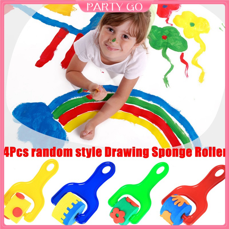 4Pcs Drawing Sponge Roller Brush Kids Paint Graffiti DIY Tool Painting Supplies,Random Style