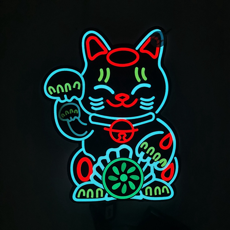 Miếng Dán Trang Trí Kính Chắn Gió Xe Hơi Hình Mèo May Mắn Có Đèn LED Phát Sáng Độc Đáo