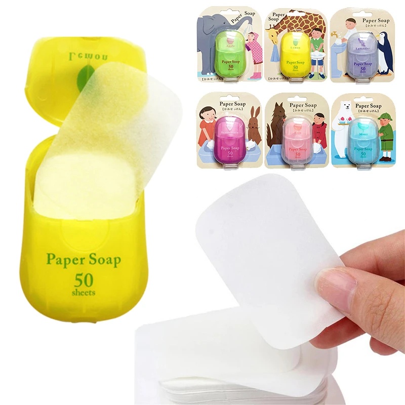 Hộp 50 Miếng Xà Phòng Giấy Dùng Một Lần Tiện Dụng Khi Đi Du Lịch