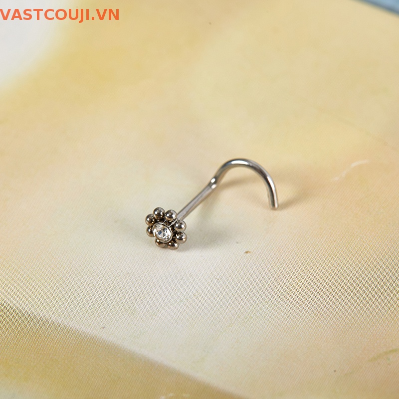 Khuyên Mũi Bằng Thép Không Gỉ Hình Bông Hoa Màu Trong Suốt Dễ Thương