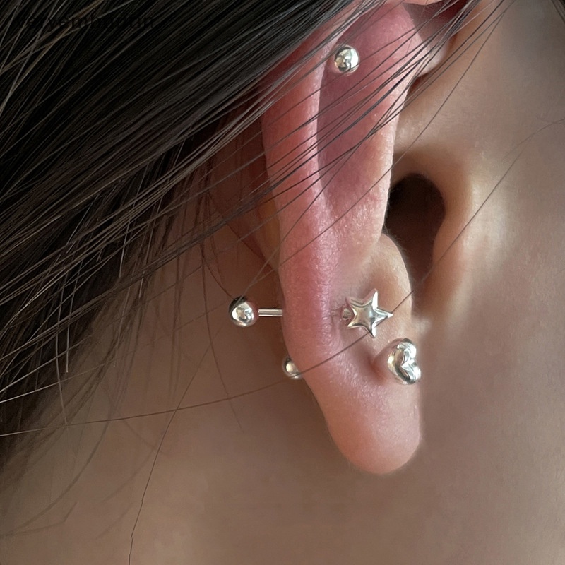 1 Đôi Khuyên Tai Dạng Xoắn Ốc Hình Trái Tim Ngôi Sao Xương Tai Cho Nữ