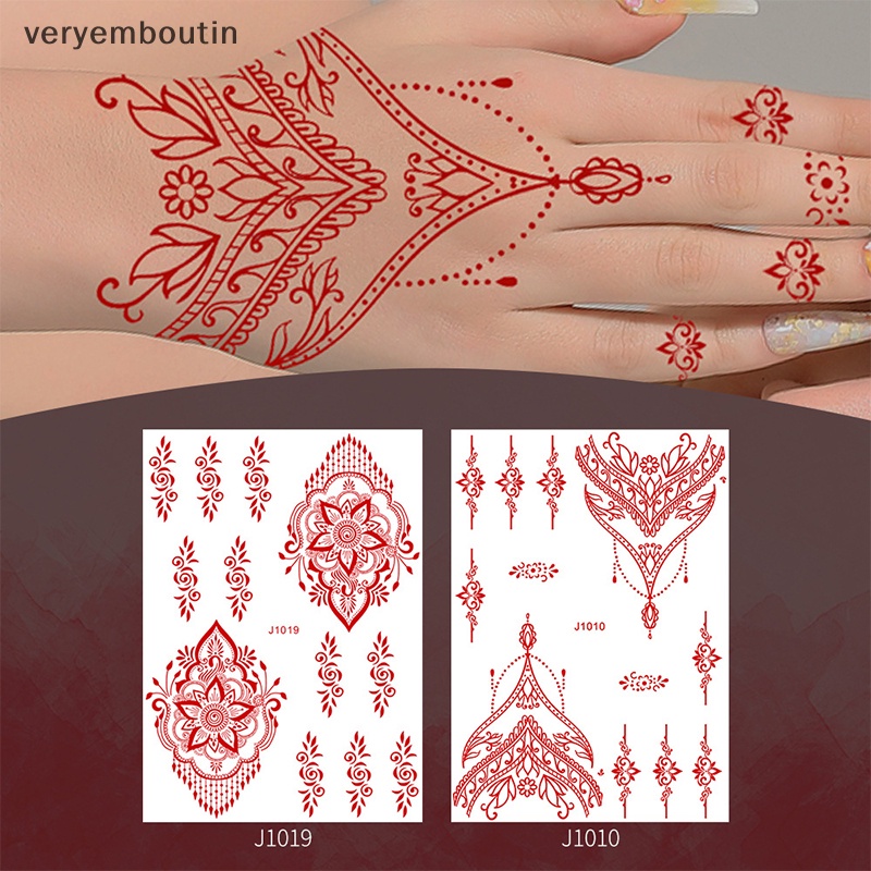 Hình Xăm Tạm Thời Henna Màu Đỏ Họa Tiết Hoa Mandala Mehndi Bảo Vệ Toàn Thân Chống Thấm Nước Cho Nữ