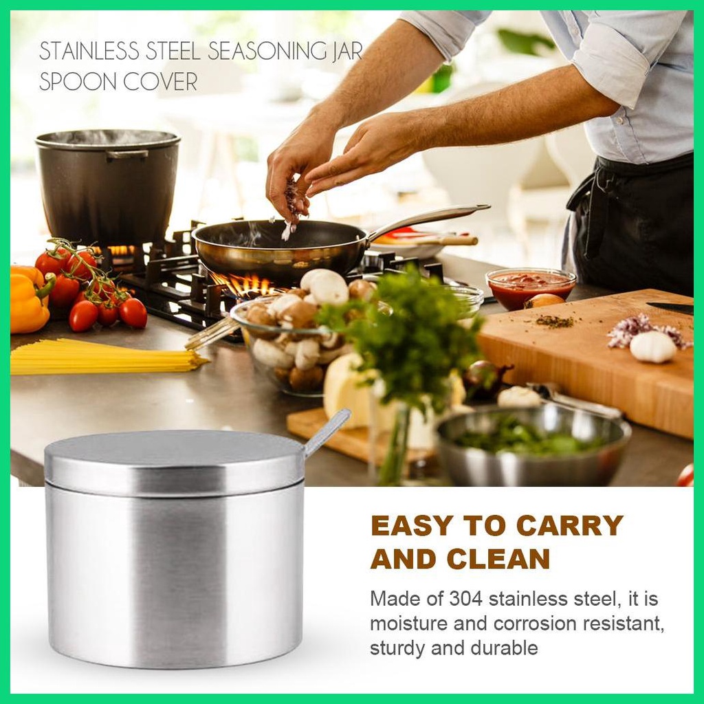 Hộp Đựng Gia Vị Bằng Thép Không Gỉ Có Nắp Và Muỗng Tiện Dụng Cho Nhà Bếp