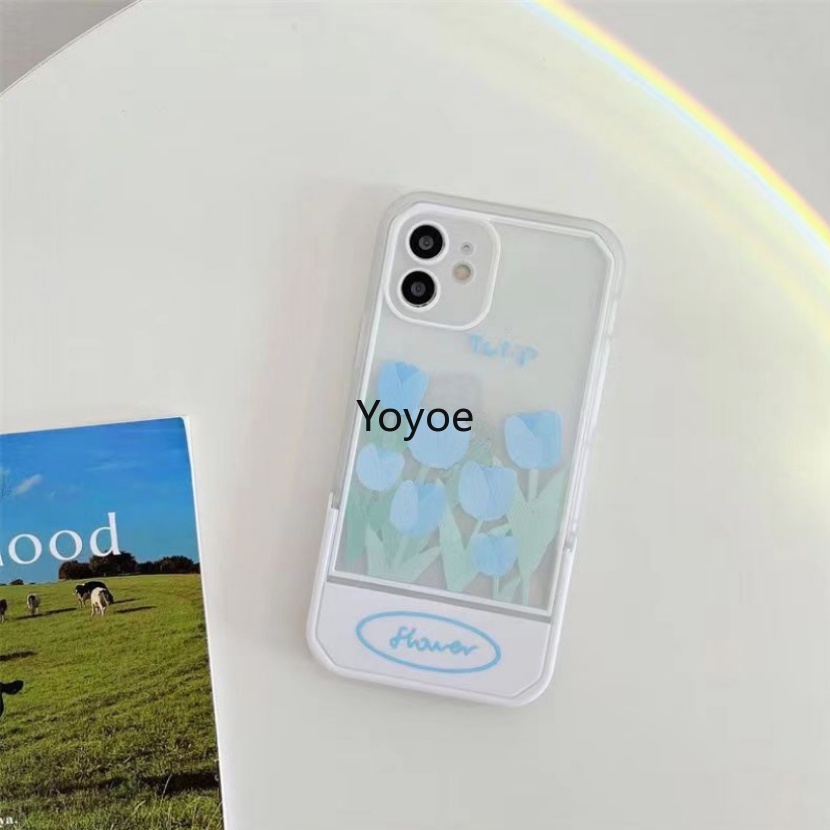 Ốp Điện Thoại Túi Khí Trong Suốt Có Giá Đỡ Hình Hoa Tulip / Thỏ Cho iPhone 14 13 12 11 Pro Xs Max X Xr 7 8 Plus Se