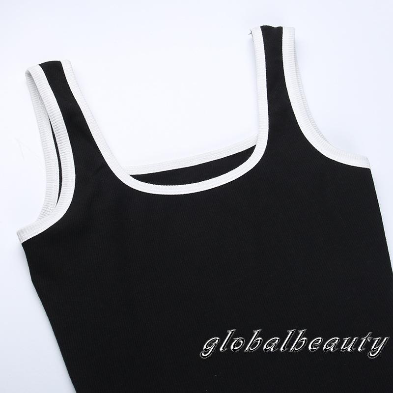 Bộ Áo Liền Quần Ngắn Cổ Chữ U Không Tay Màu Sắc Tương Phản Dành Cho Nữ