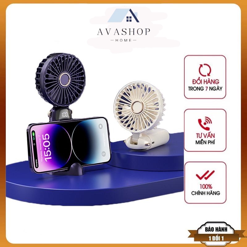 Quạt Cầm Tay Mini Tích Điện Siêu Mát 5 Cấp Độ Pin Trâu 3000mAh Có Đế Để Bàn Kiêm Giá Đỡ Điện Thoại Tặng 2 Viên Nén Thơm