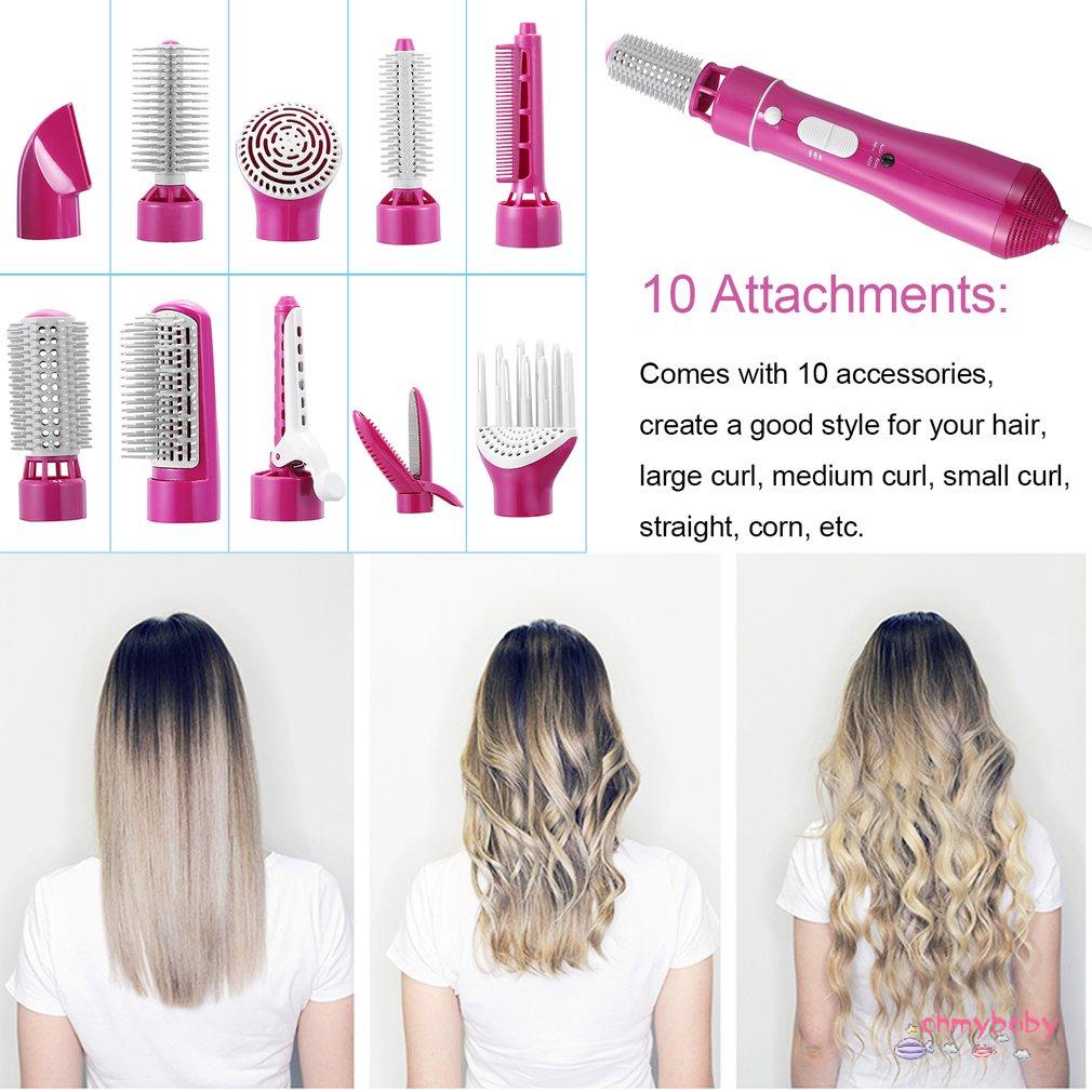 [Ready] 10 Trong 1 Không Khí Nóng Bàn Chải Salon Máy Sấy Tóc Có Thể Hoán Đổi Cho Nhau Lược Điện Chuyên Nghiệp Uốn Dụng Cụ Tạo Kiểu [Z/11]