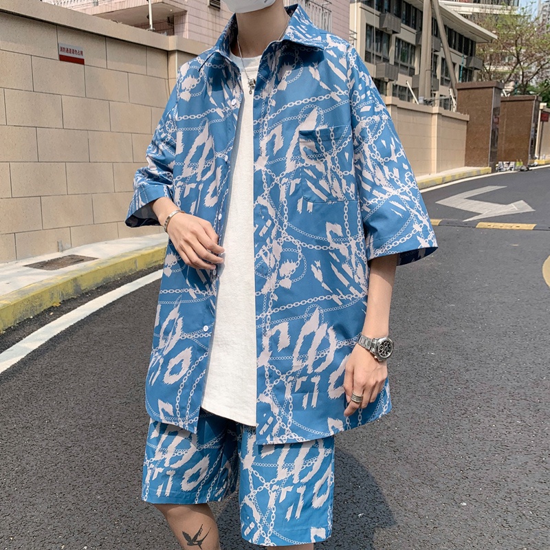 Set Đồ Thể Thao Phối Áo Sơ Mi Tay Ngắn Dáng Rộng Cỡ Lớn Thời Trang Hè Cá Tính Cho Nam