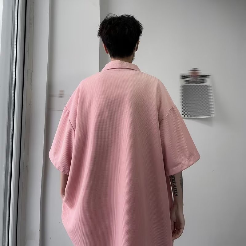Áo Sơ Mi Tay Ngắn Dáng Rộng Phong Cách Đường Phố Nhật Bản Thời Trang Mùa Hè Cho Nam
