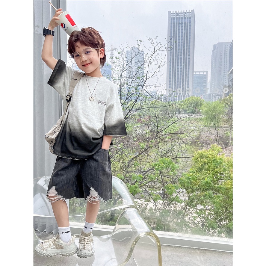 Quần short jean đen rách gấu cho bé trai QB613 sz 90-160, thời trang Hàn Quốc mùa hè cho bé