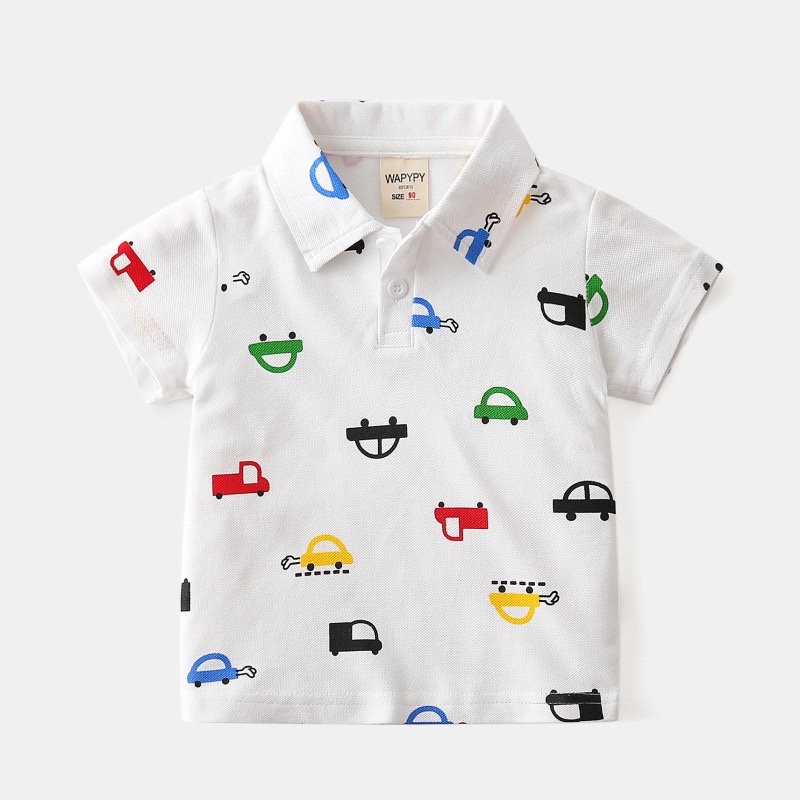 Áo Polo bé trai in Ô TÔ cực xinh BAOBAO KIDS áo có cổ cho bé họa tiết ngộ nghĩnh từ 10- 27kg