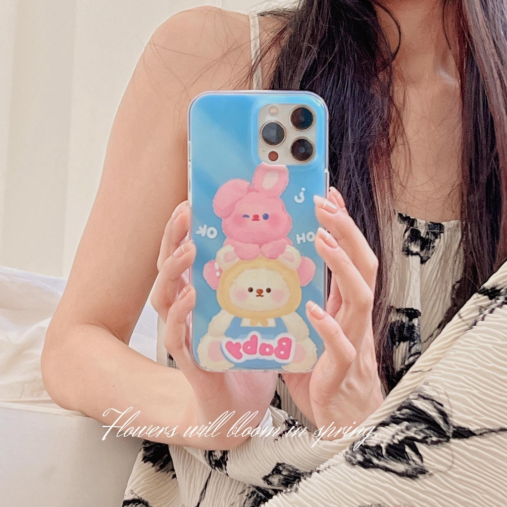 Ốp Điện Thoại Silicon TPU Mềm Trong Suốt Hai Mặt Hình Gấu Thỏ Chống Sốc Cho iPhone 14 13 12 11 Pro Max