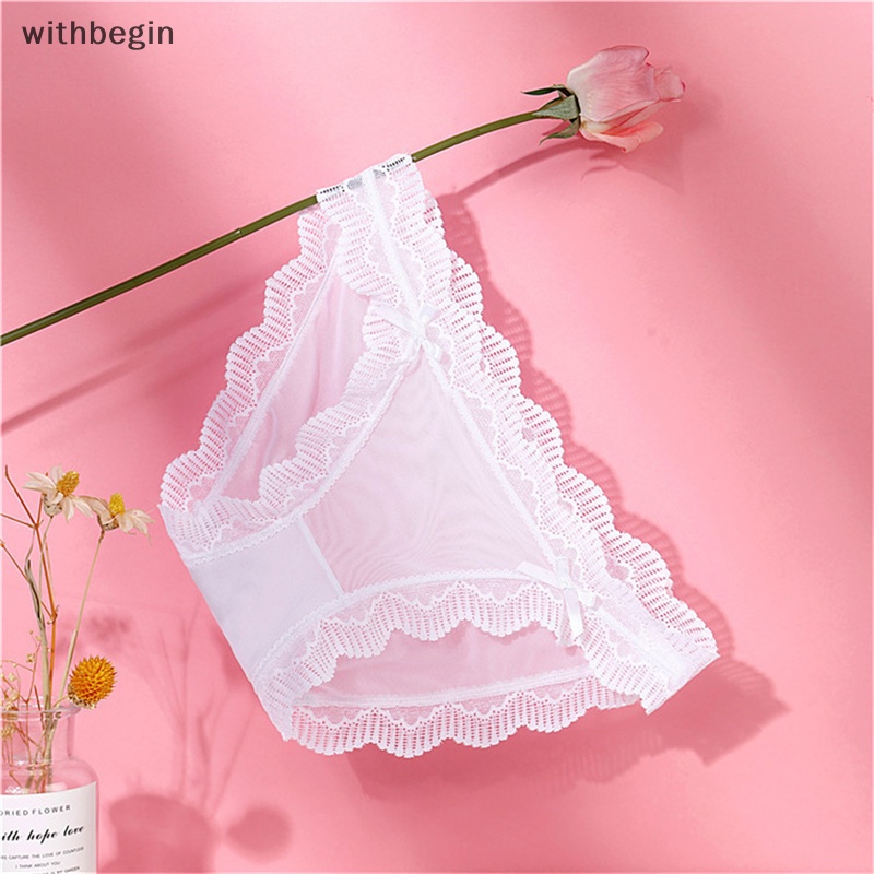 Quần Lót Ren Không Đường May Lưng Thấp Co Giãn Thoáng Khí Đính Nơ Đáng Yêu Cho Bạn Gái