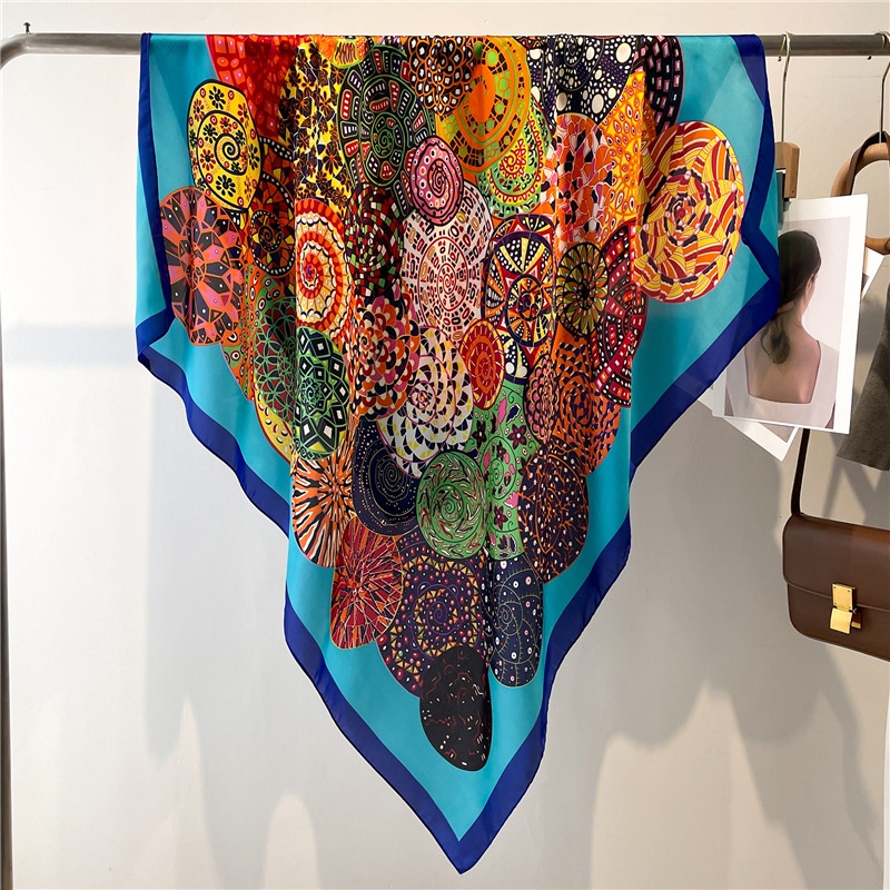 Khăn Quàng Cổ Chống Nắng Mùa Hè Bằng Lụa Satin Kích Thước Lớn 110cm In Họa Tiết Thổ Cẩm Thời Trang Cho Nữ Sự Bảo