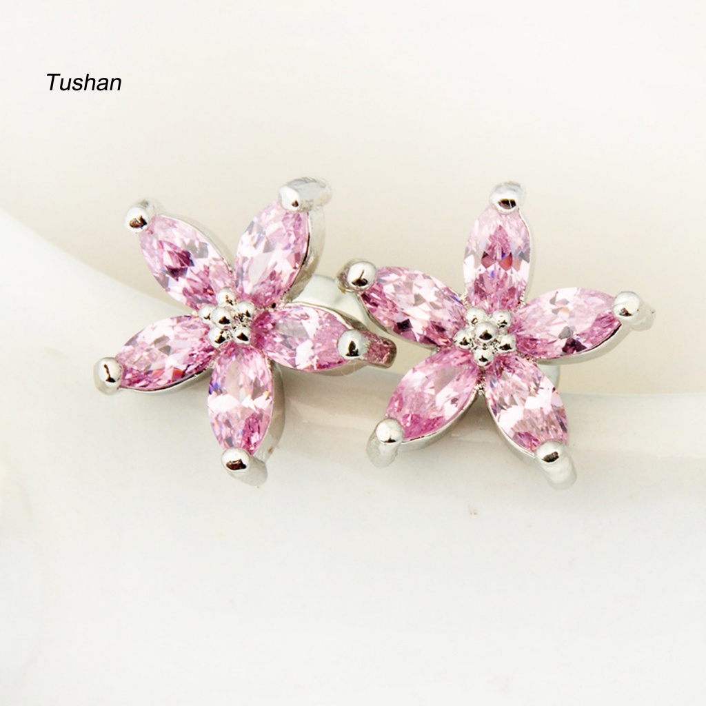 1 Đôi Bông Tai Hình Hoa Đính Đá Nhiều Màu Phong Cách Hàn Quốc