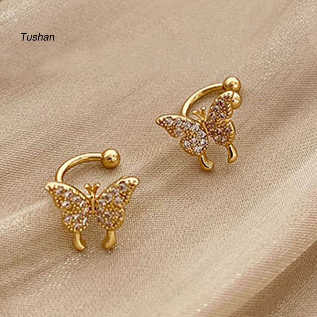 1 Đôi Khuyên Kẹp Vành Tai Hình Bướm Đính Đá Không Phai Màu Thời Trang Cho Nữ
