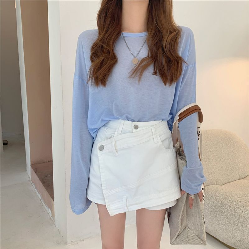 Áo Thun Tay Dài Dáng Rộng Mỏng Chống Nắng Phối Dây Cột Sau Lưng Thời Trang Mùa Hè Cho Nữ