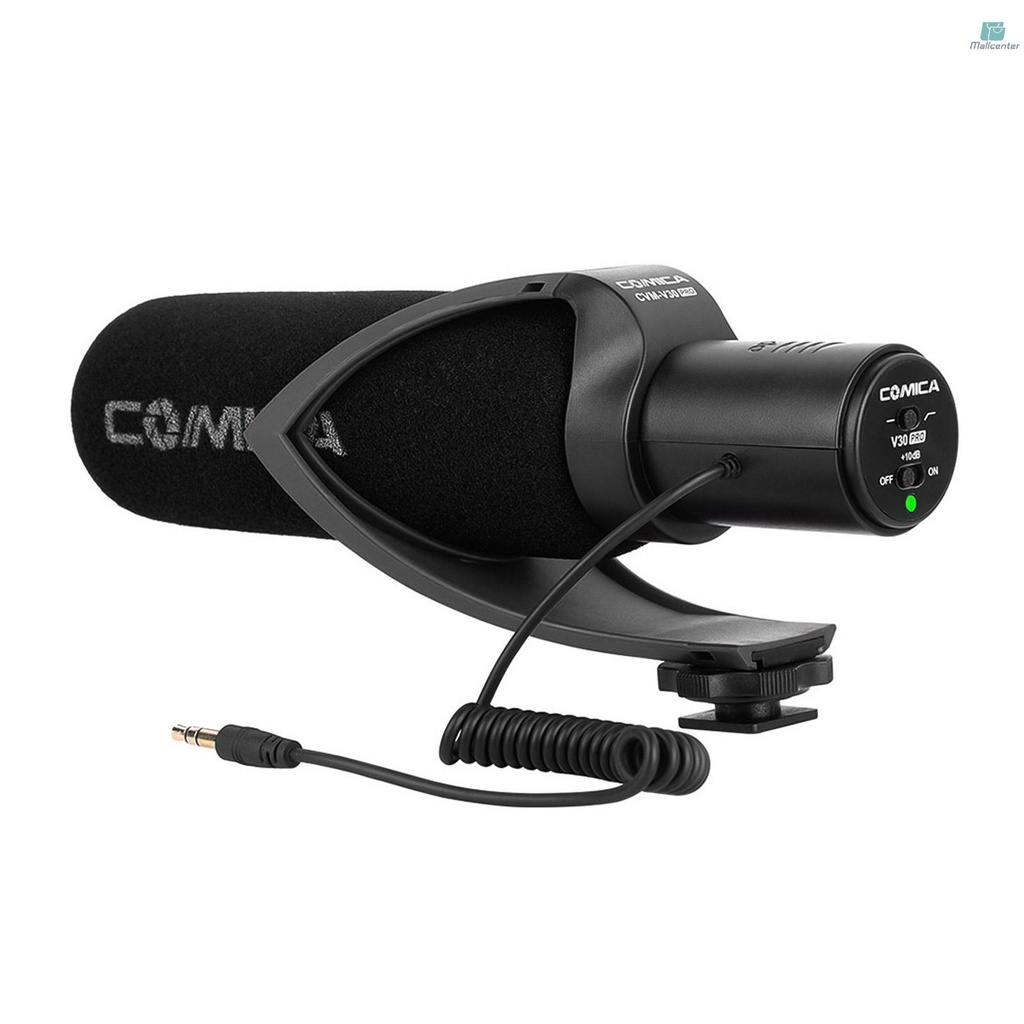 CoMica CVM-V30 PRO Super-Cardioid Directional Condenser Video Microphone Interview Mic with Wind Muff 3.5mm Interface Professional Shock Mount Universal Cold Shoe for DSLR Camera Camcorder