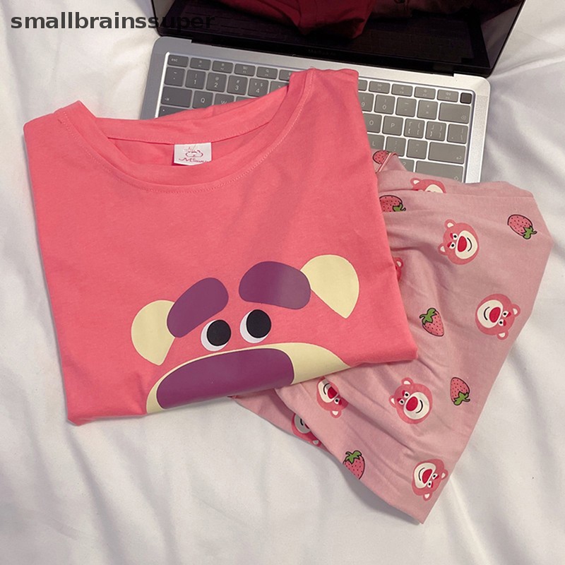 Bộ Đồ Ngủ Áo Thun + Quần Sooc In Họa Tiết Hoạt Hình Phong Cách Hàn Quốc Dễ Thương Thời Trang Mùa Hè Cho Nữ SBS