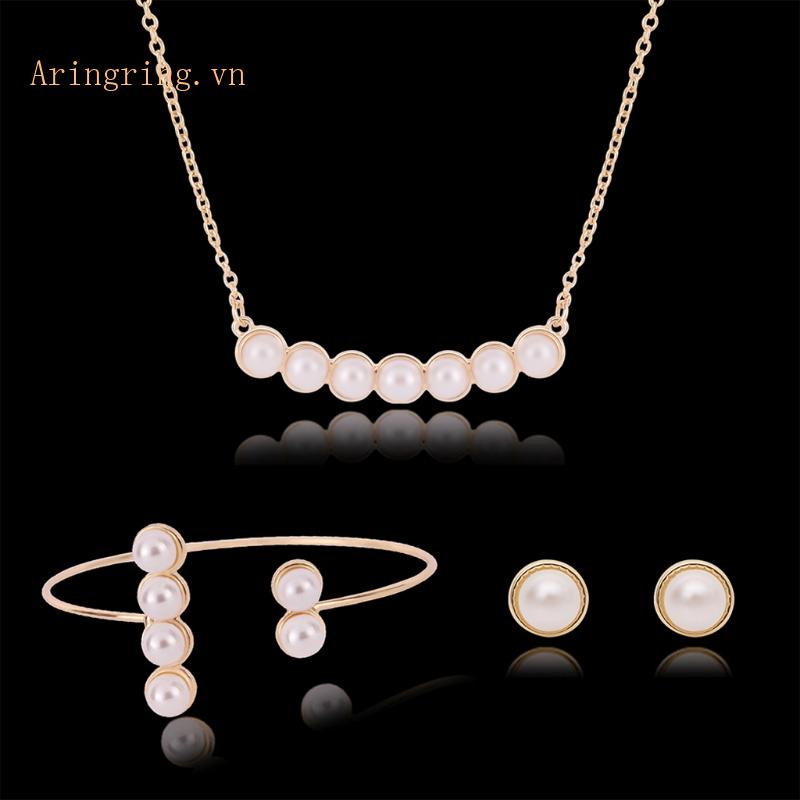 Bộ Trang Sức Đính Ngọc Trai Nhân Tạo Thời Trang