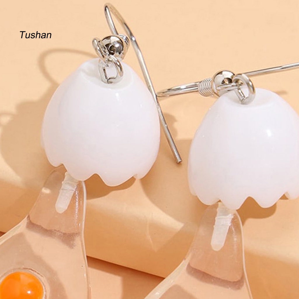 [Ts] 1 Cặp Bông Tai Móc Hình Quả Trứng Vỡ Nhẹ Nhàng Dễ Phối Đồ Hàng Ngày Cho Nữ