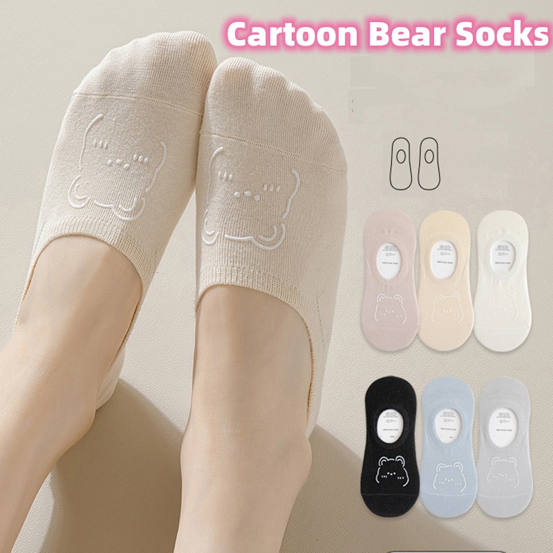 Vớ Thuyền Mỏng Màu Trơn Chống Trượt / Vớ Thuyền Đa Năng In Hình Gấu Hoạt Hình Dễ Thương Thời Trang Xuân Hè Cho Nữ