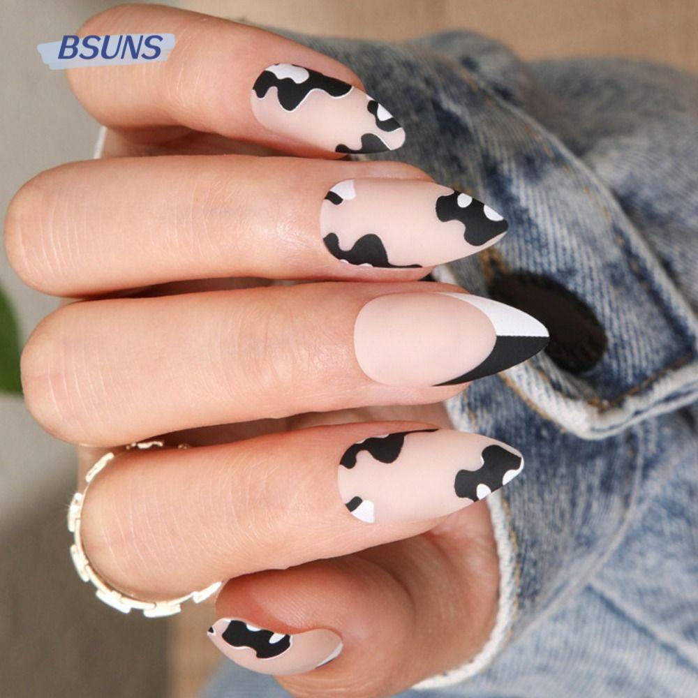 Set 24 Móng Tay Giả In Họa Tiết Da Báo / Bò Sữa Độc Đáo DIY