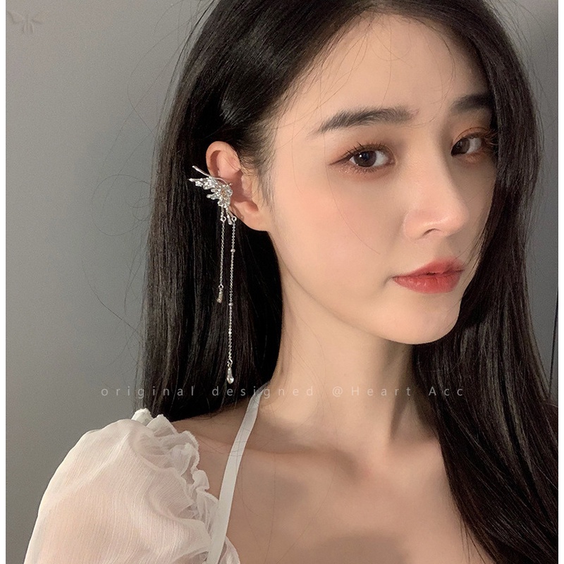 Khuyên Kẹp Vành Tai Dáng Dài Hình Bướm Đính Đá Zircon Thời Trang Cao Cấp Cho Nữ