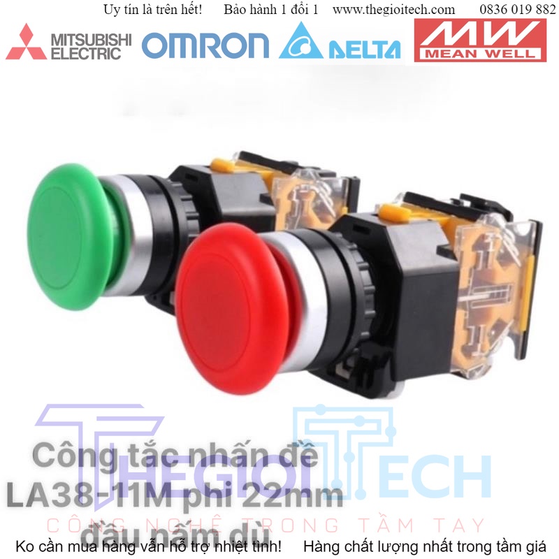 Công tắc nhấn đề LA38-11M phi 22mm đầu nấm dù - MÀU XANH DƯƠNG