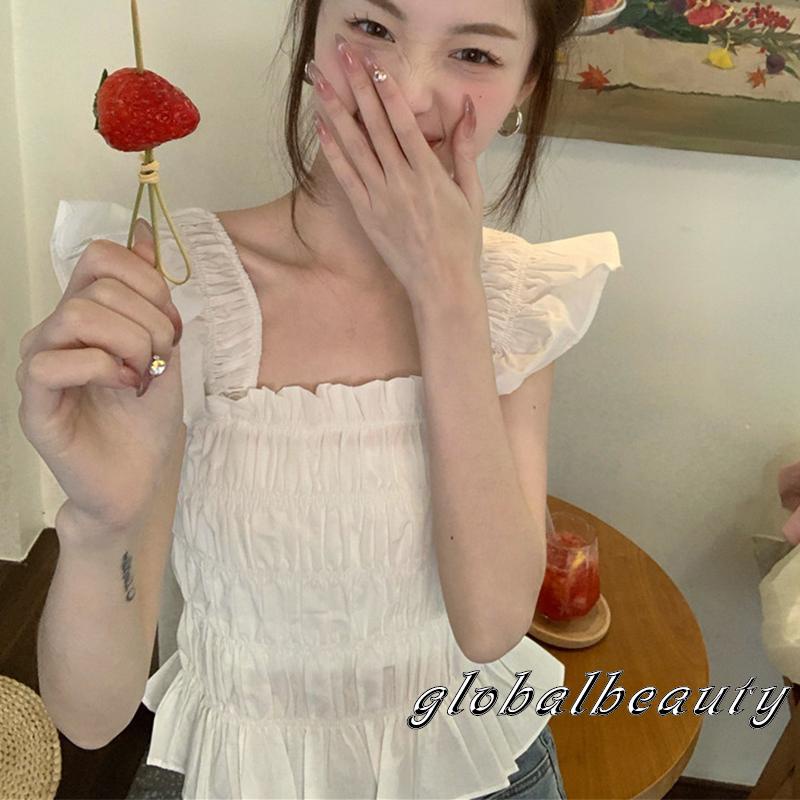 Áo Croptop Cổ Vuông Tay Bay Màu Sắc Trơn Thời Trang Mùa Hè Dành Cho Nữ