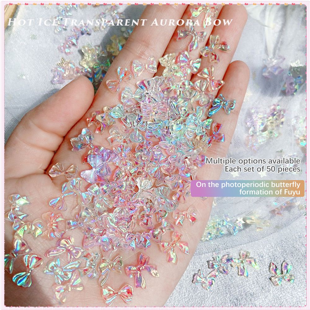 50pcs/1 túi Nail Art Aurora Màu Cung đồ trang sức hỗn hợp ma thuật màu sắc trong suốt ba chiều Ice trong suốt nhãn dán móng tay trang trí công cụ làm móng tay cho cửa hàng móng tay 10 Thiết kế Togo