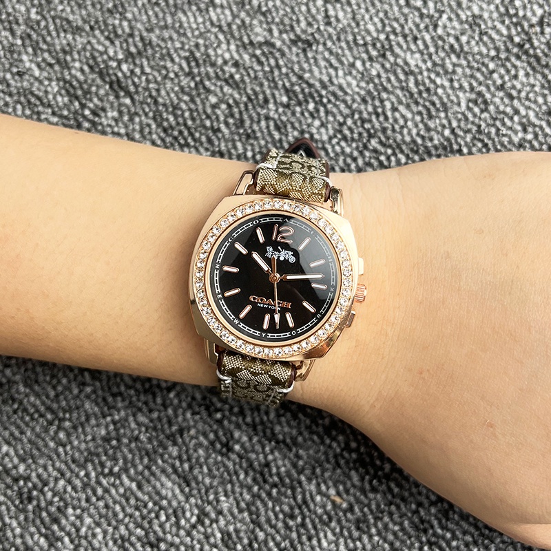 Thời Trang Đồng Hồ quartz Dây Da Mặt Đính Kim Cương