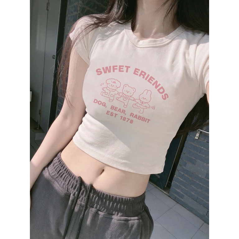 Áo baby tee Thun croptop nữ Tay Ngắn Mùa Hè 2023 In Họa Tiết Phong Cách Đường Phố Cổ Điển Cho Nữ